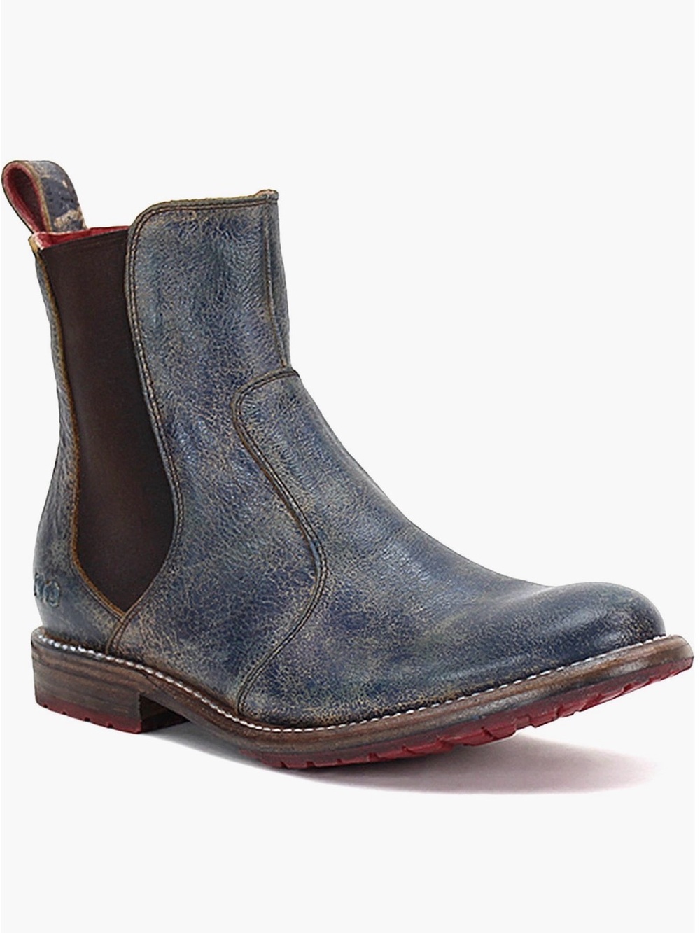 Women's Blue Leather Chelsea Bootie - Distressed Finish